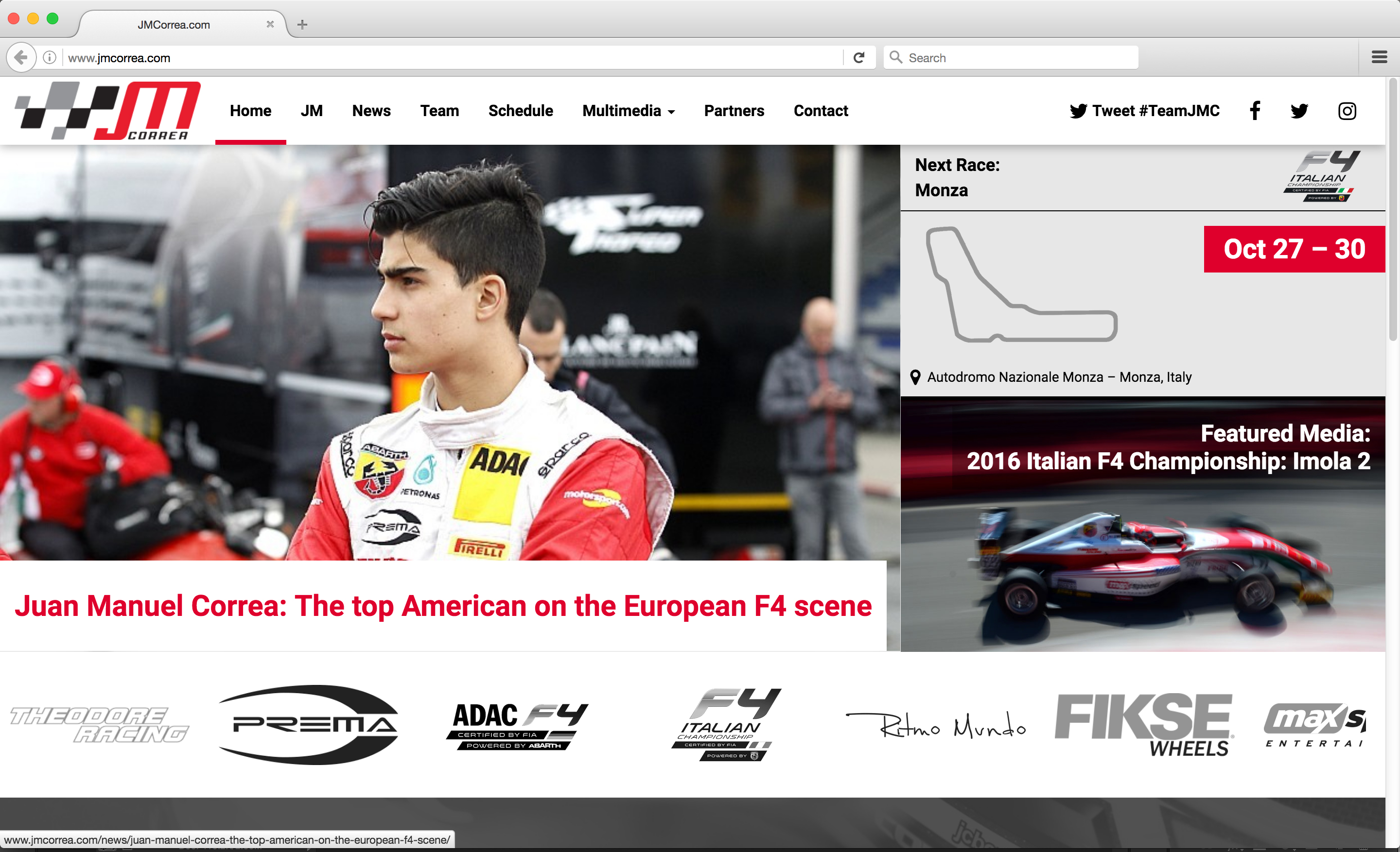 JM CORREA LAUNCHES NEW WEBSITE AND ASSISTS PREMA POWERTEAM IN TEAM CHAMPIONSHIP